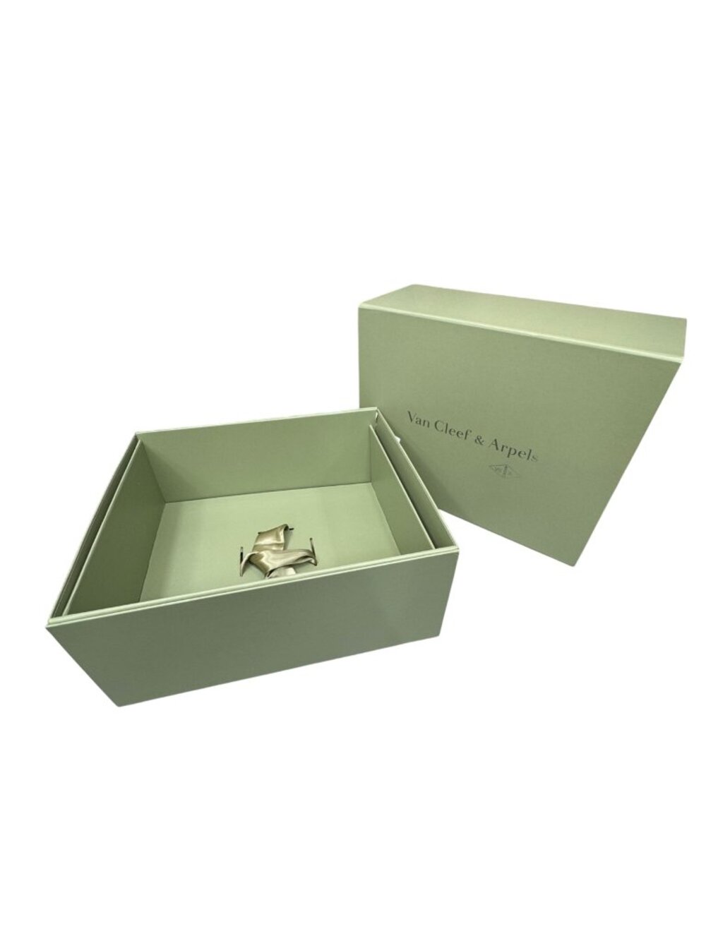 Van Cleef & Arpels Green Jewelry Gift Box Ribbon 12X10X5 Extra Large Authentic